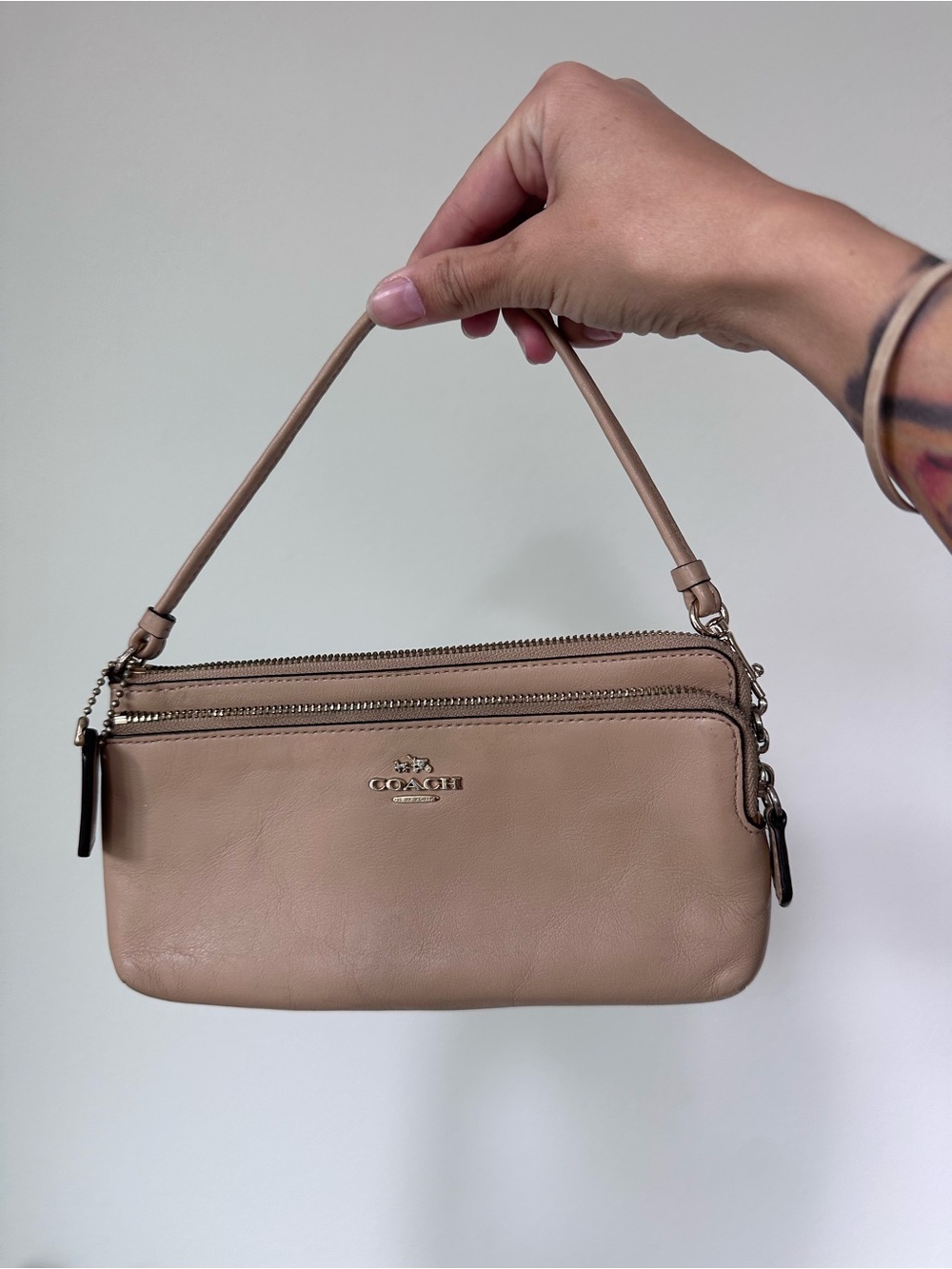 Coach Beige/Tan Leather Mini Wristlet Shoulder Bag